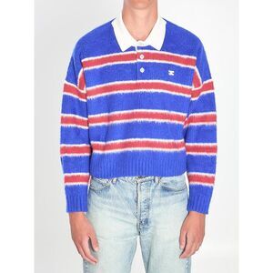 CELINE Striped Knit Polo Sweater Men BLUE Sweaters & Cardigans